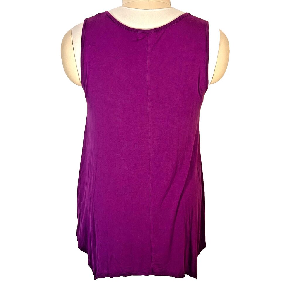 Larace Tunic Tank Top Womens XL fits to 2X Purple Sharkbite Hem V-Neck Sleeveles - Picture 4 of 9